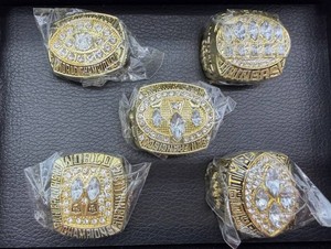 Football Championship-Style Rings & Display Case (Lot of 5)