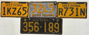 Vintage Pennsylvania License Plate Collection - 1935, 1929 & 1953 (Lot of 4)