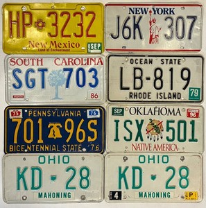 Vintage U.S. License Plate Collection - 8 State Plates