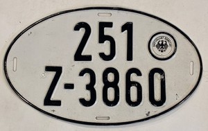 German License Plate 251 Z-3860 Bundesrepublik Deutschland
