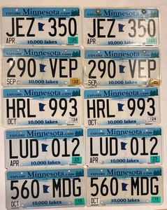 Minnesota License Plate Set - 5 Matching Pairs (Lot of 10)