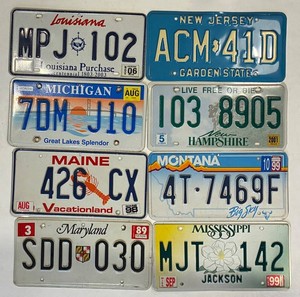 Vintage U.S. License Plate Collection - 8 States (Lot of 8)