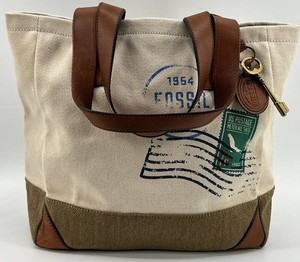 Fossil Canvas Tote Bag With Leather Trim
