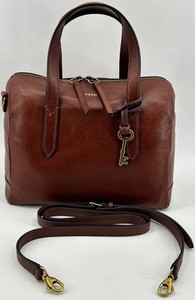 Fossil Leather Satchel Handbag With Detachable Shoulder Strap - Brown