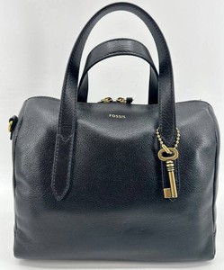 Fossil Leather Satchel Handbag With Detachable Shoulder Strap - Black