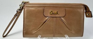 Coach Metallic Gold Zip-Around Wristlet Clutch With Detachable Wrist Strap