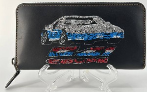Coach Black Leather Zip Wallet Embellished with Sequin Coupe Car Graphic (matches lot #115 )