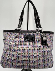 Coach Multicolor Tweed Tote Handbag With Shoulder Straps F17699
