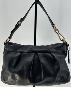 Coach Hamptons Black Pebbled Leather Pleated Hobo Shoulder Bag - 12917