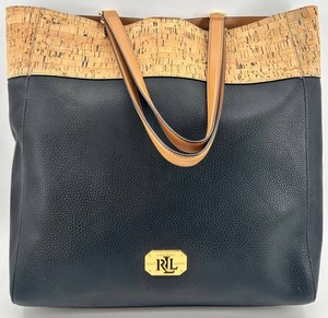 Ralph Lauren Cork & Black Pebbled Tote Bag