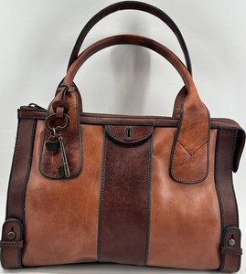 Fossil Leather Satchel Handbag With Key Charm