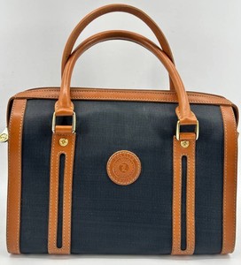 Louvier Paris Structured Black Woven Textile & Leather Handbag