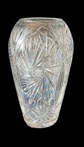 M - Vintage Cut Crystal Vase - Clear Intricate Starburst & Fan Cut