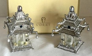 EA - LObjet Spice Jewels Platinum Pagoda Salt and Pepper Shakers - Pair with Box
