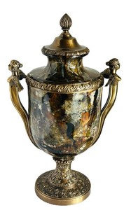 EA - Vintage Decorative Urn - Ornate Lidded Metal Vessel