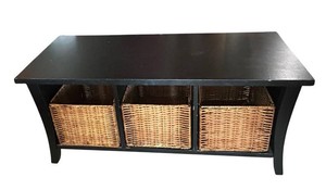 BP - Console Table - Black Entryway Cabinet With 3 Wicker Baskets