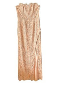 M - Lace Formal Dress - Peach Satin Lined Strapless Gown