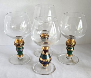 BP - Stemmed Glasses - Manorisms Green & Gold, 2 Patterns (Lot of 4)