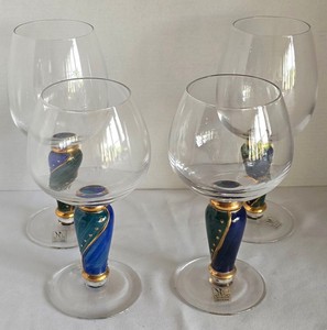 BP - Wine Glasses - Manorisms Blue & Green Stemmed Glasses (Lot of 4)
