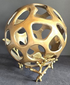 BP - Decorative Globe Sculpture - Gold-Tone Openwork Sphere & Branch Stand