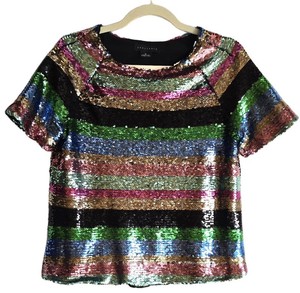 M - Sequined Top - Sanctuary XL Multicolor Striped Short Sleeve