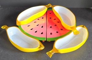 M - Watermelon Trivets & Banana Split Dishes - Crate & Barrel Mixed Lot