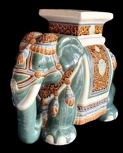 EA - Vintage Elephant Garden Stool - Glazed Ceramic