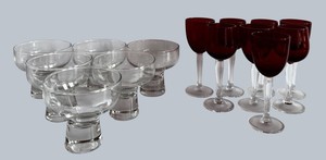 BP - Cordial Glasses and Dessert Bowls - Ruby Red & Clear (Lot of 14)