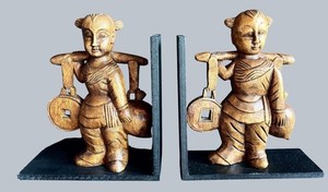 BP - Vintage Wooden Bookends - East Asian Mid-Century Carved Pair