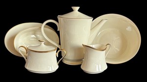 BP - China Tea Service - Lenox Hayworth Cream & Gold Serving Set
