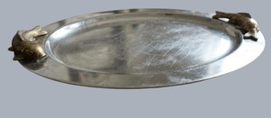 BP - Vintage Oval Serving Platter - Adecco Chrome-Plated Brass Koi Handles