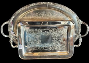 MT - Vintage Silverplate Serving Platters - Rogers & Bro & Leonard (Lot of 2)
