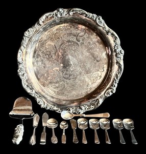 M - Silver Plated Serving Tray & Utensil Set