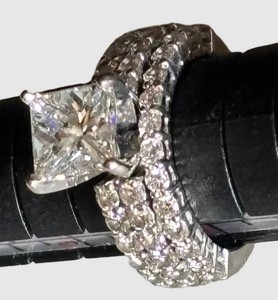 M - Diamond Wedding Ring - 14K White Gold Princess-Cut Total Weight 3.04ct Size 4