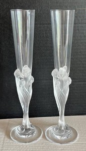 BP - Pair of Erte Flute Majestic Sculptural Champagne Flutes