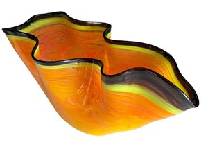 BP - Orange Swirl Freeform Art Glass Centerpiece Bowl