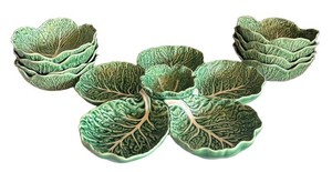 EA - Leaf-Pattern Ceramic Serving Platter & Bowls by Bordallo Pinheiro