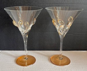 BP - Ion Tamaian Signed Pair Art Glass Martini Glasses