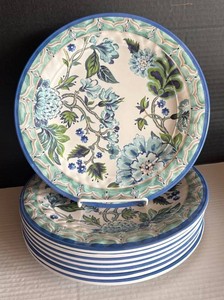 EA - Set of Eight Melamine Floral Dinner Plates by Pier 1 Imports