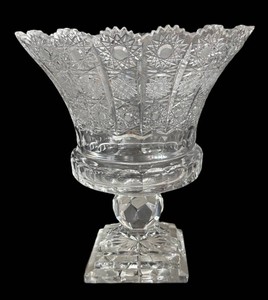 BP - Vintage Queen Annes Lace Cut Crystal Pedestal Bowl