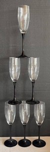 BP - Set of Six Luminarc Domino Black Stemmed Champagne Flutes