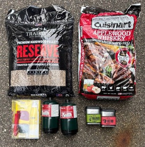 G - Grilling Fuel & Seasoning Mixed Lot - Traeger, Cuisinart, Lodge & Propane