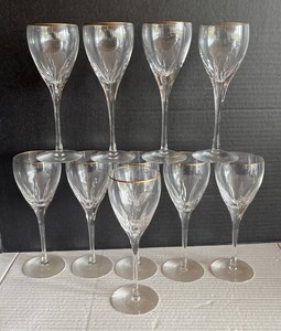 M - Lenox Firelight Gold Crystal Wine Glasses (Lot of 10)