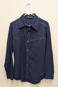 Vintage Mens Denim Shirt - Hands Off M Tall