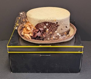 Woven Straw Hat - Louise Green Floral Netted Fascinator