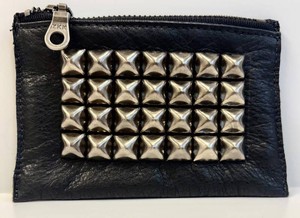 BD - Leather Zip Pouch - Black Pyramid Studded