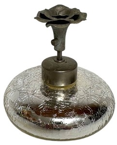 Vintage Mid-Century Silver Mercury Crackle Glass Perfume Atomizer with Floral Pump Top