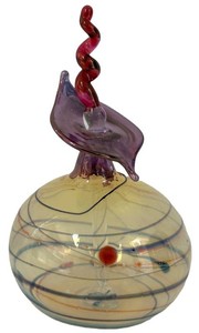 Art Glass Perfume Bottle - Handblown Multicolor Spiral Stopper