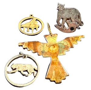 Metal Jewelry Mixed Lot - Judaica, Cat, Bear & Ankh 4-Piece