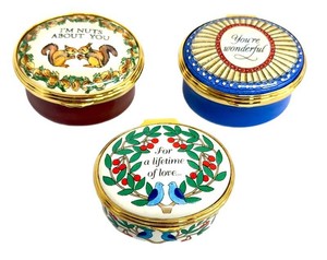 Trinket Boxes - Halcyon Days Enamels Sentiment Designs (Lot of 3)